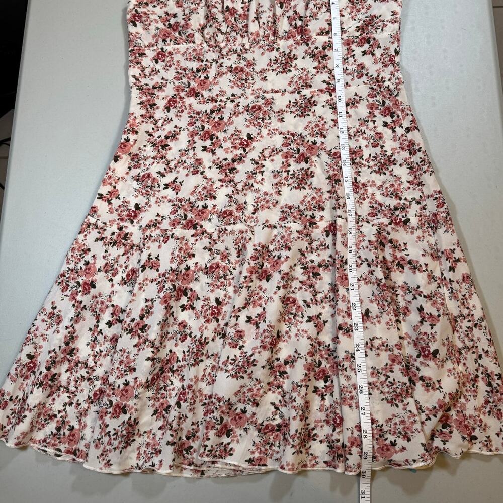 NWT Cupshe L White Pink Floral Mini Sundress Tie Straps Ruched Bust Summer Boho - Picture 3 of 6